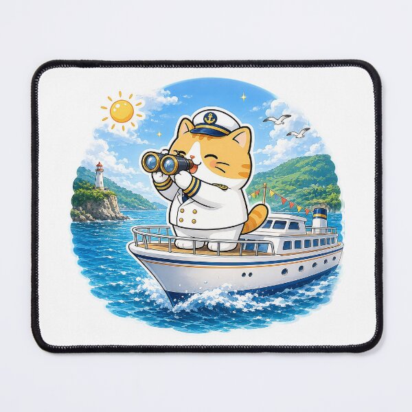 Item preview, Cute Orange Cat Sailor Captain Cruise Ship Kawaii Ocean Ginger Kitty Illustration designed and sold by NoopnyangStudio.