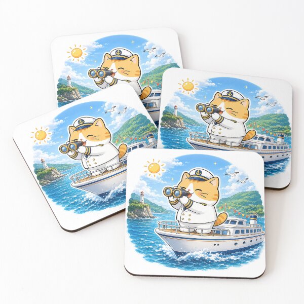 Item preview, Cute Orange Cat Sailor Captain Cruise Ship Kawaii Ocean Ginger Kitty Illustration designed and sold by NoopnyangStudio.