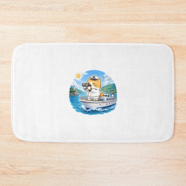 Item preview, Cute Orange Cat Sailor Captain Cruise Ship Kawaii Ocean Ginger Kitty Illustration designed and sold by NoopnyangStudio.