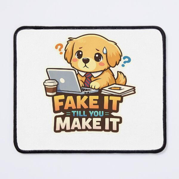 Item preview, Fake It Till You Make It Funny Puppy Corporate Meme Sticker⁠ designed and sold by MIROUZ2000.