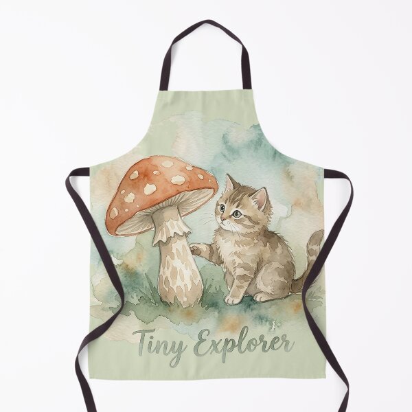 Item preview, Tiny Explorer: Curious Kitten and Cottagecore Mushroom Watercolor designed and sold by GrabaHuk.
