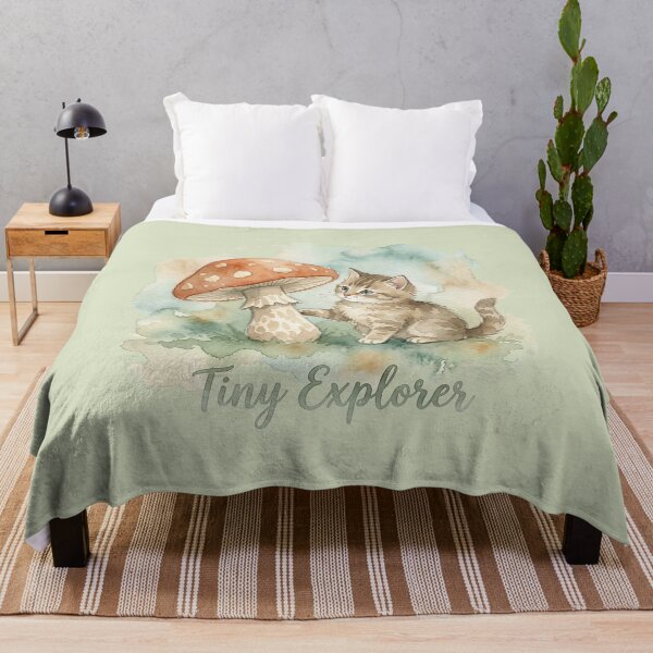 Item preview, Tiny Explorer: Curious Kitten and Cottagecore Mushroom Watercolor designed and sold by GrabaHuk.