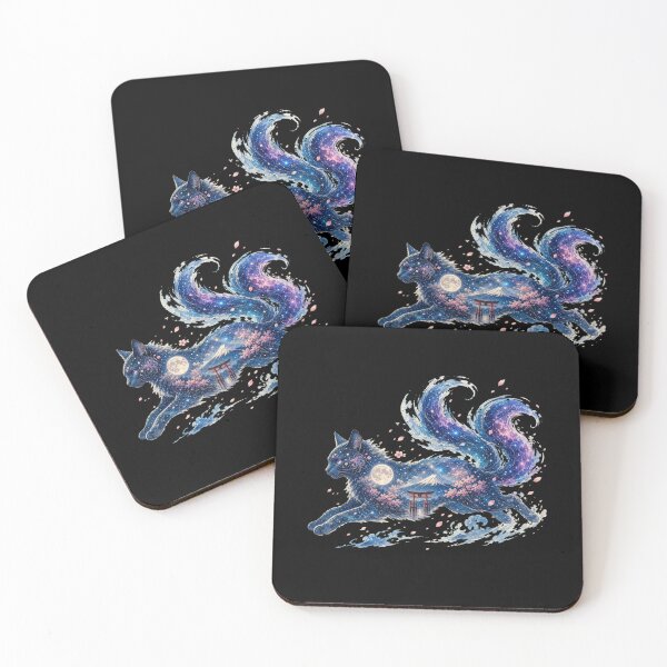 Item preview, Nekomata Cat Cosmic Sakura Mt Fuji Torii Japanese Yokai Art designed and sold by YokaiInk.