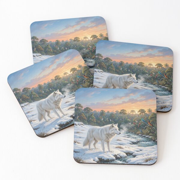 Item preview, White Wolf and Tropical Birds in a United World of Snow, Forest Light and Nature Harmony designed and sold by FotoworldEdel.