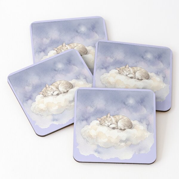 Item preview, Dreaming on Clouds: Sleeping Cat Watercolor Illustration designed and sold by GrabaHuk.
