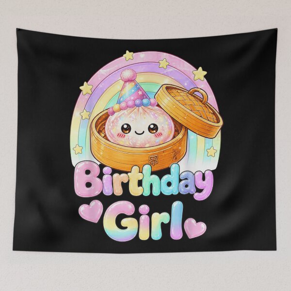 Item preview, Kawaii Birthday Girl Cute Dim Sum Dumpling In Bamboo Steamer Rainbow designed and sold by PhocoNibict.
