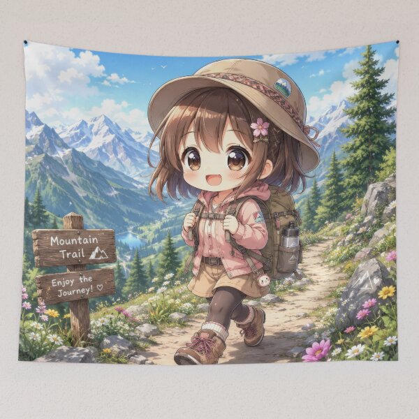 Item preview, Kawaii Chibi Mountain Trail Adventure Girl designed and sold by konkapo00.