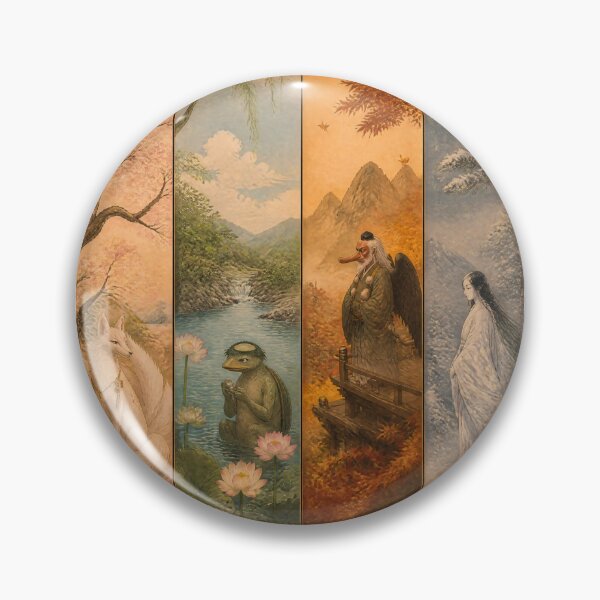Item preview, Japanese Folklore Art – Four Seasons Yokai Collection with Kitsune Kappa Tengu and Yuki Onna designed and sold by kaxymax.