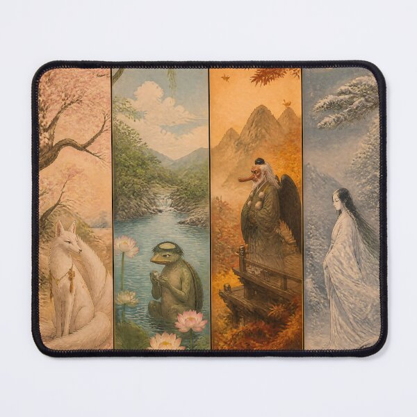 Item preview, Japanese Folklore Art – Four Seasons Yokai Collection with Kitsune Kappa Tengu and Yuki Onna designed and sold by kaxymax.