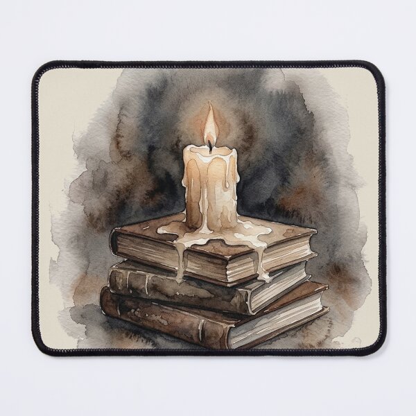 Item preview, Flickering Candle on Ancient Books: Dark Academia Watercolor designed and sold by GrabaHuk.