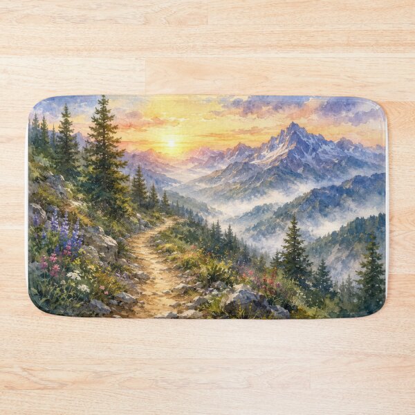 Item preview, Watercolor Mountain Trail at Sunrise designed and sold by konkapo00.