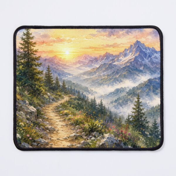 Item preview, Watercolor Mountain Trail at Sunrise designed and sold by konkapo00.