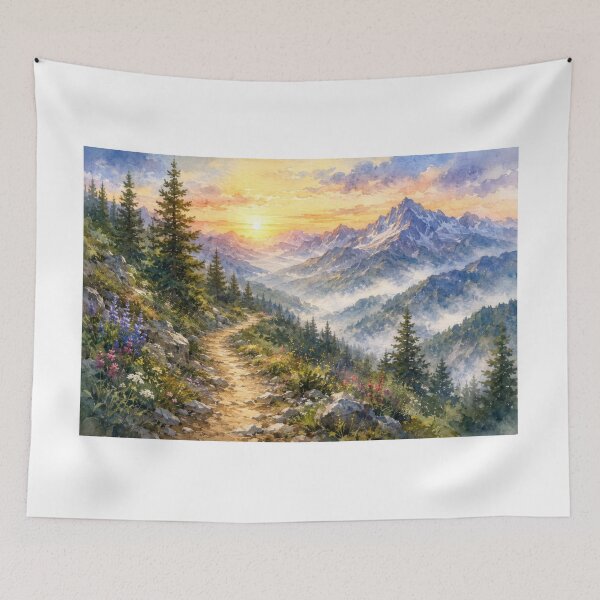Item preview, Watercolor Mountain Trail at Sunrise designed and sold by konkapo00.