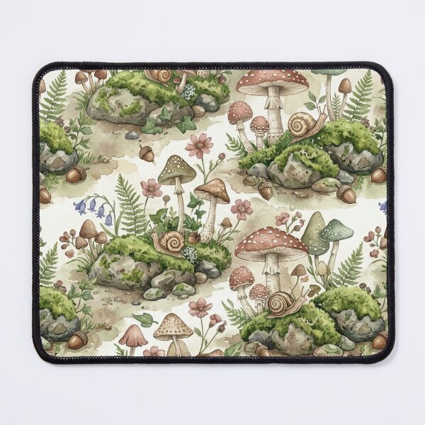 Item preview, Whimsical Forest Floor Pattern – Sage Green & Dusty Rose Mushroom Art designed and sold by OpenDreamArts.