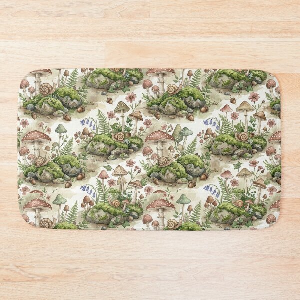 Item preview, Whimsical Forest Floor Pattern – Sage Green & Dusty Rose Mushroom Art designed and sold by OpenDreamArts.