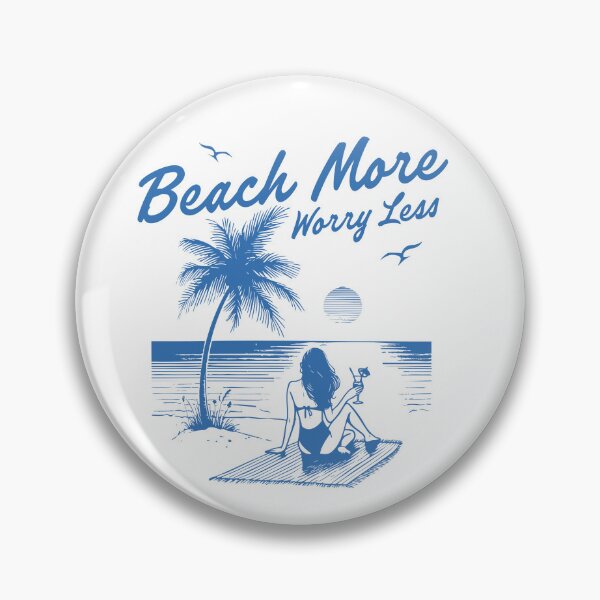Item preview, Beach More Worry Less – Retro Blue Beach Vibes Design designed and sold by Canvas-Whispers.