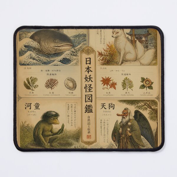 Item preview, Japanese Yokai Poster – Vintage Folklore Field Guide Featuring Kitsune Kappa Tengu and Namazu designed and sold by kaxymax.