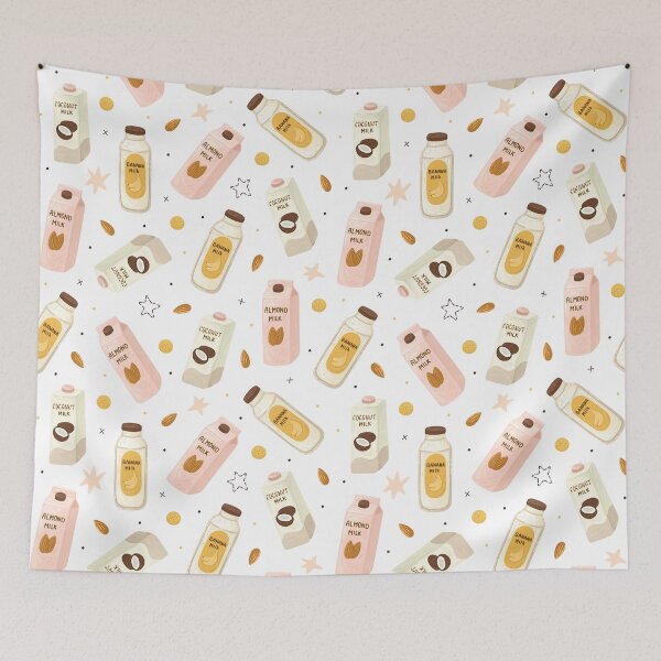 Item preview, Cute Seamless Pattern with Almond, Coconut, and Banana Milk. designed and sold by creativecornr.
