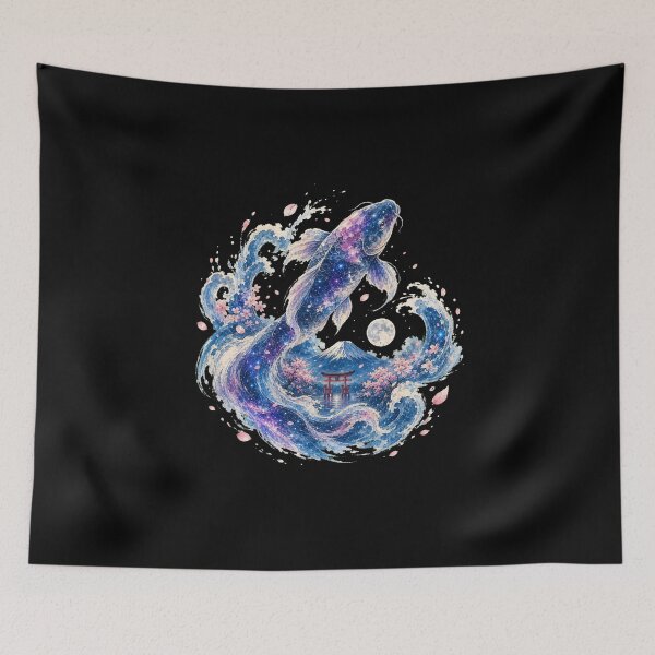 Item preview, Koi Fish Cosmic Sakura Mt Fuji Torii Japanese Watercolor Art designed and sold by YokaiInk.