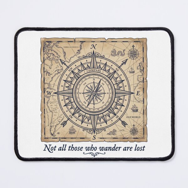 Item preview, Vintage Nautical Map with Compass Sea Dragons Sailing Ships and Wanderer Quote designed and sold by AbanoubStore.