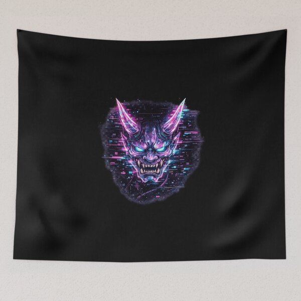 Item preview, Hannya Oni Mask Cyberpunk Glitch Art Japanese Yokai designed and sold by YokaiInk.