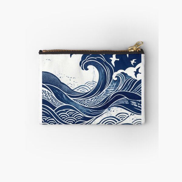 Item preview, Contemporary Aizome Indigo Waves & Chidori Birds  Description designed and sold by Hikariha Studio.