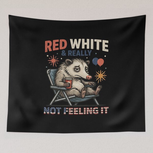 Item preview, Red White & Really Not Feeling It Funny Opossum | Retro Patriotic Meme | 4th of July Humor designed and sold by ZyziowskyArt.