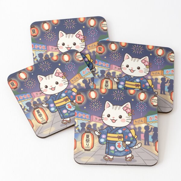 Item preview, Cute Cat Enjoying a Traditional Japanese Summer Festival designed and sold by SakuraMarket26.