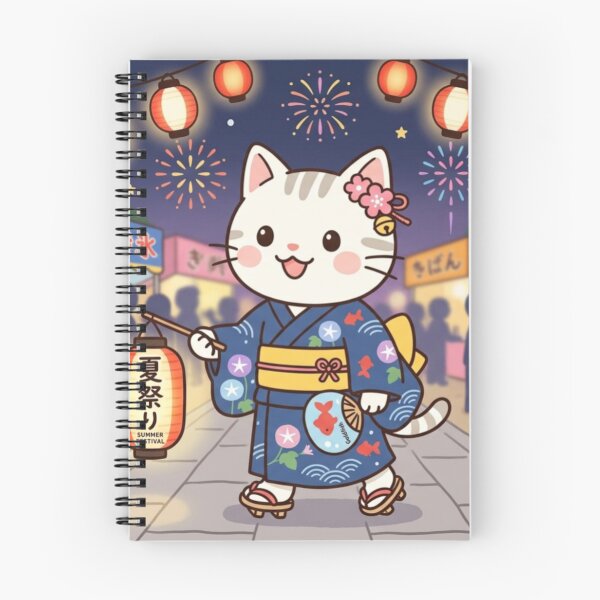 Item preview, Cute Cat Enjoying a Traditional Japanese Summer Festival designed and sold by SakuraMarket26.