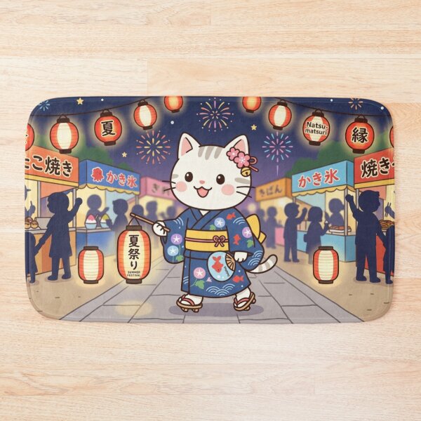 Item preview, Cute Cat Enjoying a Traditional Japanese Summer Festival designed and sold by SakuraMarket26.