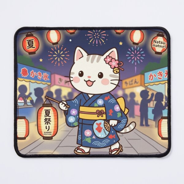 Item preview, Cute Cat Enjoying a Traditional Japanese Summer Festival designed and sold by SakuraMarket26.