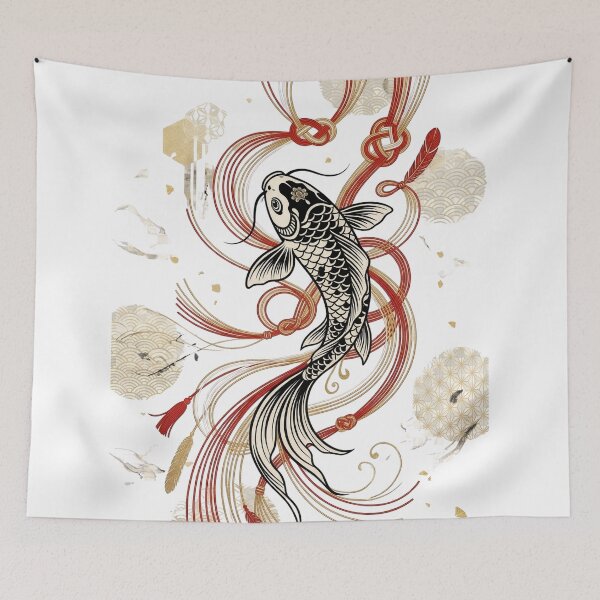 Item preview, Elegant Black Koi Fish & Red Gold Mizuhiki Knots designed and sold by Hikariha Studio.
