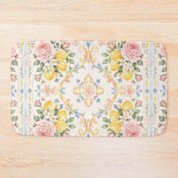 Item preview, Lemon Floral Ornamental Tile Pattern – Elegant Watercolor Mediterranean Design designed and sold by Kate1art.