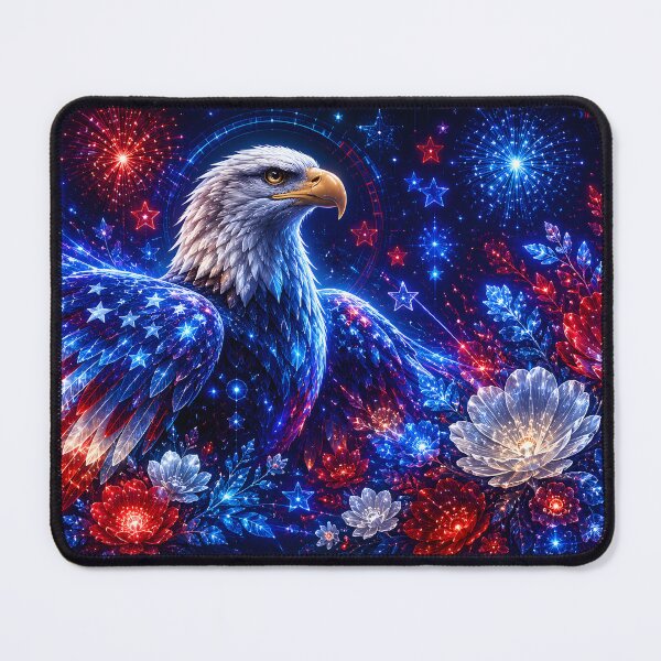 Item preview, Futuristic Patriotic Eagle With Red White Blue Flowers designed and sold by Omni Craft .