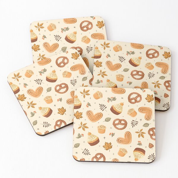 Item preview, Seamless Autumn Pattern with pretzels, cupcakes, and buns designed and sold by creativecornr.