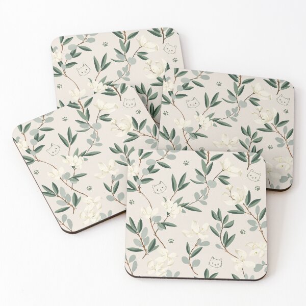 Item preview,  Floral Cat Backpack – Cute Botanical Cat Paw Print White Flower Green Leaf Pattern Aesthetic School Bag designed and sold by IconicDesignsXd.