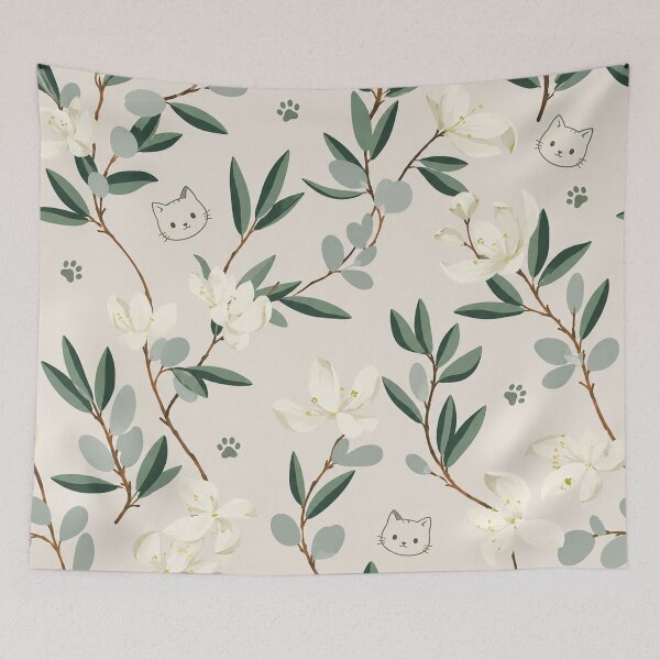 Item preview,  Floral Cat Backpack – Cute Botanical Cat Paw Print White Flower Green Leaf Pattern Aesthetic School Bag designed and sold by IconicDesignsXd.