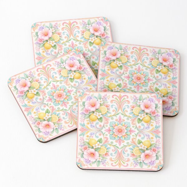 Item preview, Lemon Floral Ornamental Tile Pattern – Elegant Watercolor Mediterranean Design designed and sold by Kate1art.