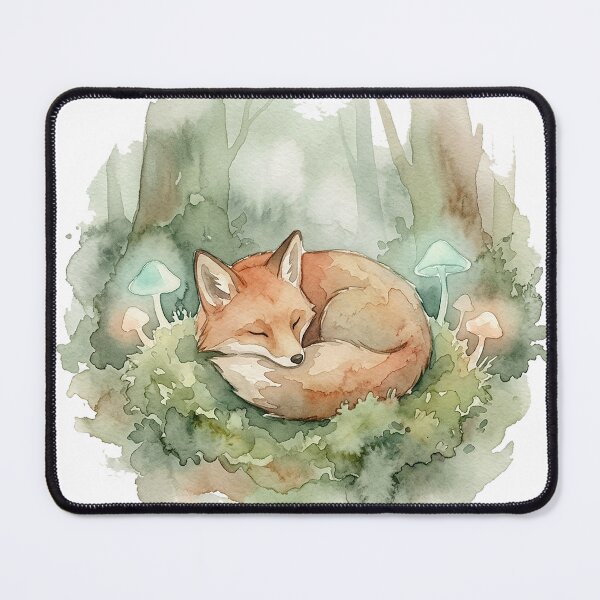 Item preview, Sleepy Fox Napping in a Mossy Enchanted Forest designed and sold by GrabaHuk.