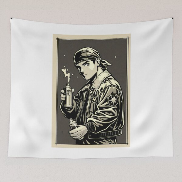 Item preview, Fashion - Man in Black Bomber Jacket Spray Can Streetwear Anime Variant 3 designed and sold by AnimeShin.
