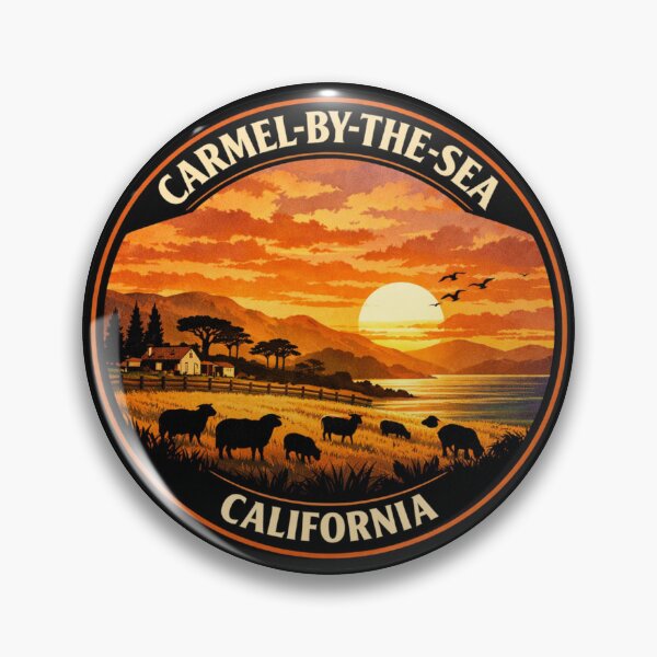 Item preview, Carmel-by-the-Sea California: Coastal Hills, Farm & Sheep Illustration designed and sold by CircinusStore.