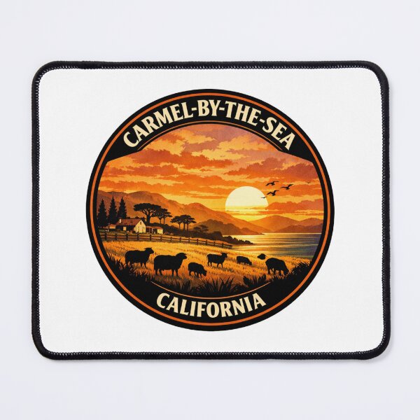 Item preview, Carmel-by-the-Sea California: Coastal Hills, Farm & Sheep Illustration designed and sold by CircinusStore.