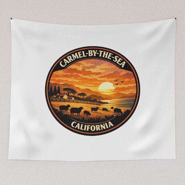 Item preview, Carmel-by-the-Sea California: Coastal Hills, Farm & Sheep Illustration designed and sold by CircinusStore.