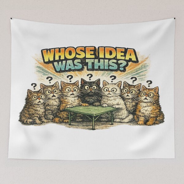 Item preview, Whose Idea Was This Funny Cat Meeting Meme Sticker designed and sold by irfanshikh.