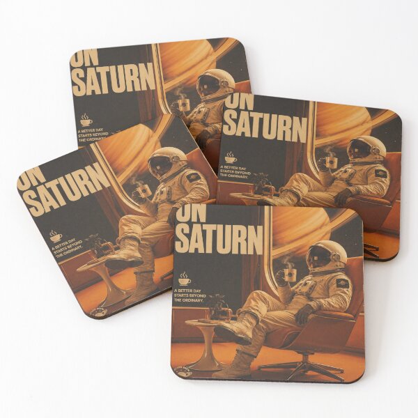 Item preview, Coffee On Saturn – Retro Futuristic Space Poster designed and sold by Watchyyy.