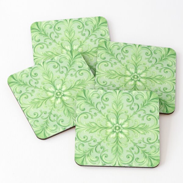 Item preview, Green Floral Ornamental Tile Pattern – Elegant Watercolor Mediterranean Design designed and sold by Kate1art.