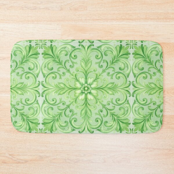 Item preview, Green Floral Ornamental Tile Pattern – Elegant Watercolor Mediterranean Design designed and sold by Kate1art.