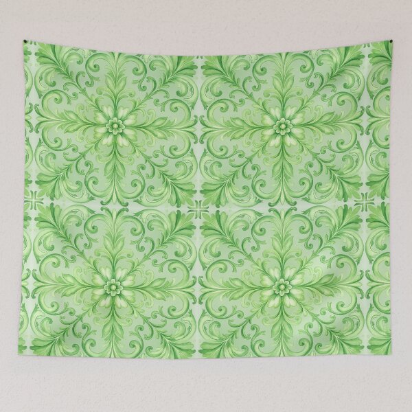 Item preview, Green Floral Ornamental Tile Pattern – Elegant Watercolor Mediterranean Design designed and sold by Kate1art.