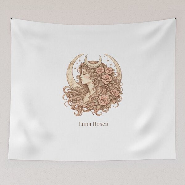Item preview, Luna Rosea Watercolor Moon Goddess Roses Vintage Boho Art designed and sold by Print Loft.