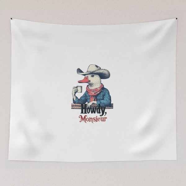 Item preview, Howdy Monsieur Funny Cowboy Duck Coffee Western Humor designed and sold by DustGoldStudio.
